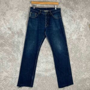 Raleigh Denim Workshop Mens Blue Selvedge Raw Hem Button Fly Jeans Alexander